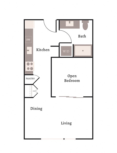 Floor plan for 1 bed, 1 bath, 505 sqft